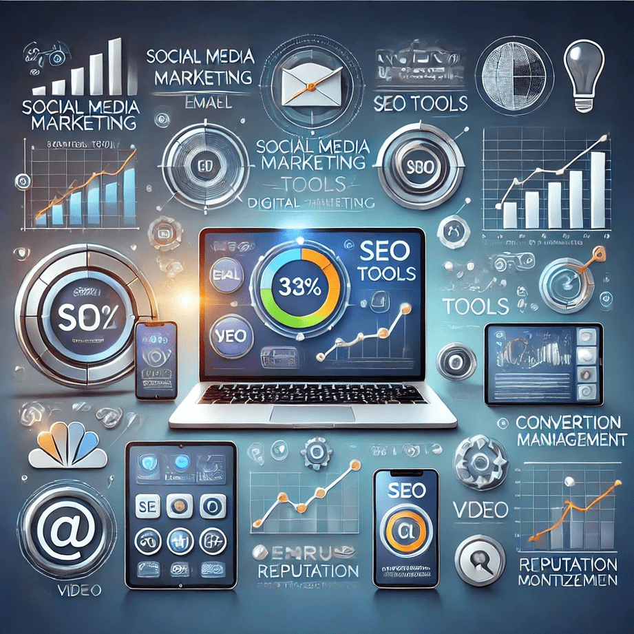 Illustration of app and web development with various icons representing security, speed, and website elements