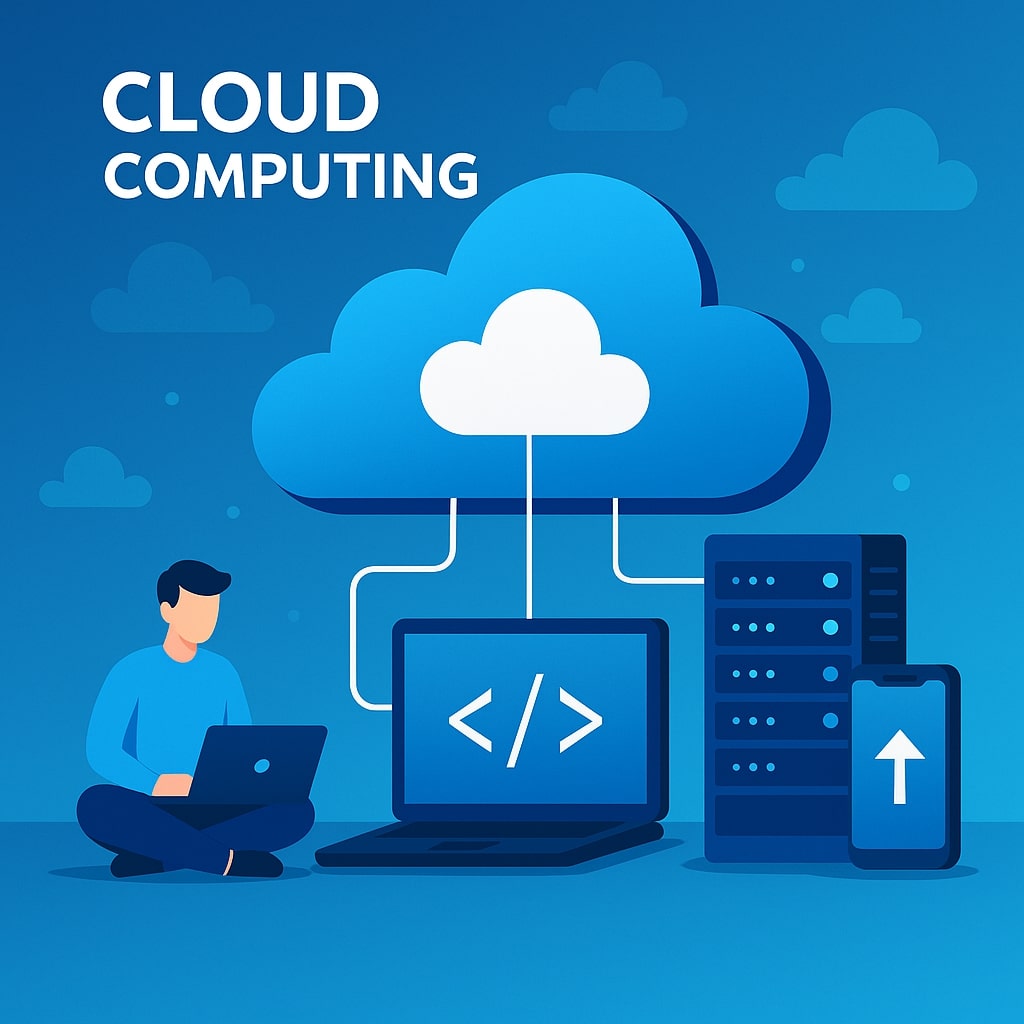 Illustration of app and web development with various icons representing security, speed, and website elements